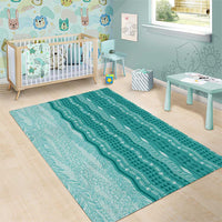 Vintage Teal Hawaiian Traditional Kapa Mix Flowers Lei Area Rug