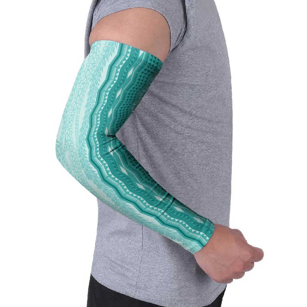 Vintage Teal Hawaiian Traditional Kapa Mix Flowers Lei Arm Sleeves
