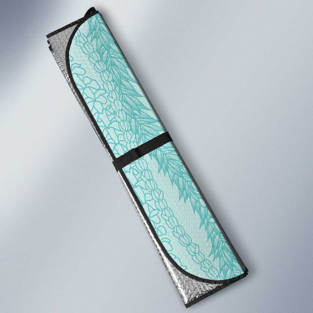 Vintage Teal Hawaiian Traditional Kapa Mix Flowers Lei Auto Sun Shade