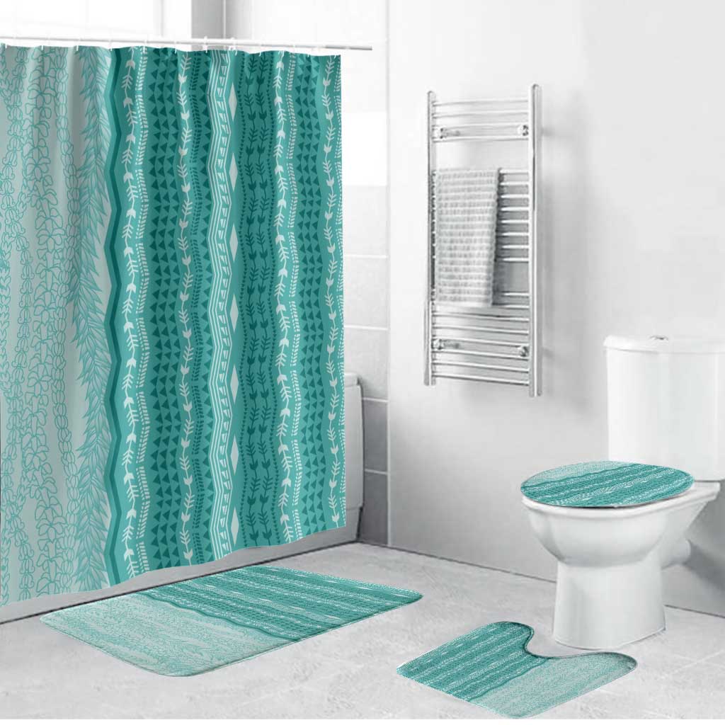 Vintage Teal Hawaiian Traditional Kapa Mix Flowers Lei Bathroom Set