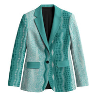 Vintage Teal Hawaiian Traditional Kapa Mix Flowers Lei Blazer