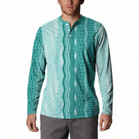 Vintage Teal Hawaiian Traditional Kapa Mix Flowers Lei Button Sweatshirt