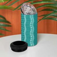 Vintage Teal Hawaiian Traditional Kapa Mix Flowers Lei 4 in 1 Can Cooler Tumbler