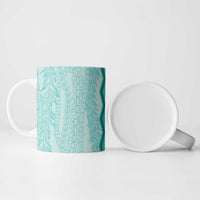 Vintage Teal Hawaiian Traditional Kapa Mix Flowers Lei Ceramic Mug