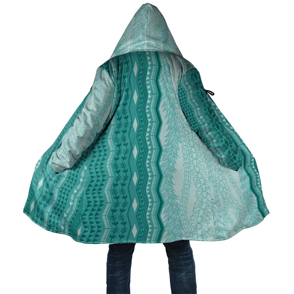 Vintage Teal Hawaiian Traditional Kapa Mix Flowers Lei Cloak