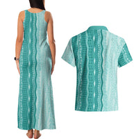 Vintage Teal Hawaiian Traditional Kapa Mix Flowers Lei Couples Matching Tank Maxi Dress and Hawaiian Shirt LT7 - Polynesian Pride