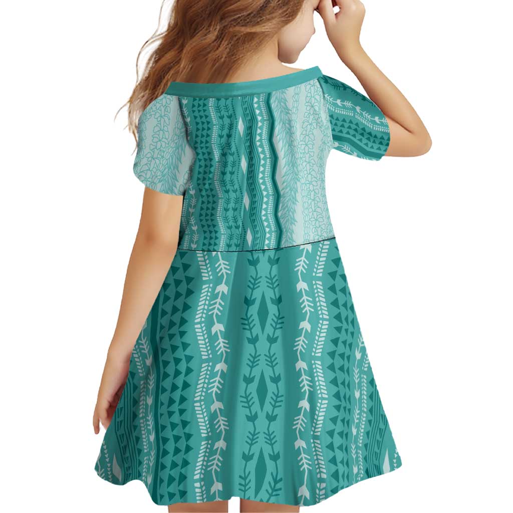Vintage Teal Hawaiian Traditional Kapa Mix Flowers Lei Family Matching Off Shoulder Maxi Dress and Hawaiian Shirt LT7 - Polynesian Pride
