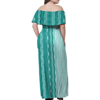 Vintage Teal Hawaiian Traditional Kapa Mix Flowers Lei Family Matching Off Shoulder Maxi Dress and Hawaiian Shirt LT7 - Polynesian Pride