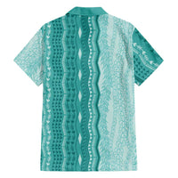 Vintage Teal Hawaiian Traditional Kapa Mix Flowers Lei Family Matching Off Shoulder Short Dress and Hawaiian Shirt LT7 - Polynesian Pride
