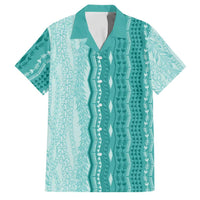 Vintage Teal Hawaiian Traditional Kapa Mix Flowers Lei Family Matching Puletasi and Hawaiian Shirt LT7 Dad's Shirt - Short Sleeve Teal - Polynesian Pride