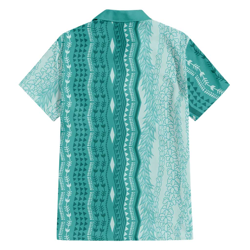 Vintage Teal Hawaiian Traditional Kapa Mix Flowers Lei Family Matching Puletasi and Hawaiian Shirt LT7 - Polynesian Pride