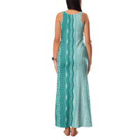 Vintage Teal Hawaiian Traditional Kapa Mix Flowers Lei Family Matching Tank Maxi Dress and Hawaiian Shirt LT7 - Polynesian Pride