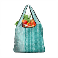 Vintage Teal Hawaiian Traditional Kapa Mix Flowers Lei Grocery Bag