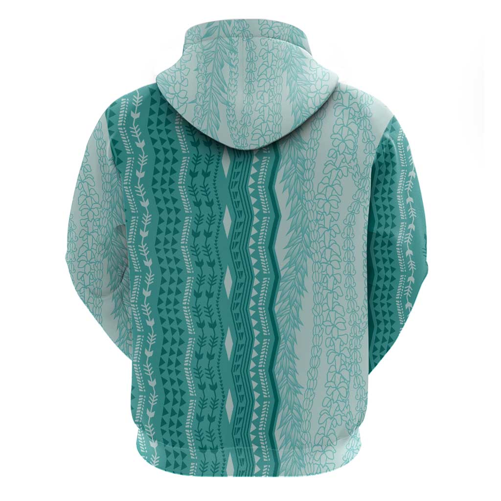 Vintage Teal Hawaiian Traditional Kapa Mix Flowers Lei Hoodie