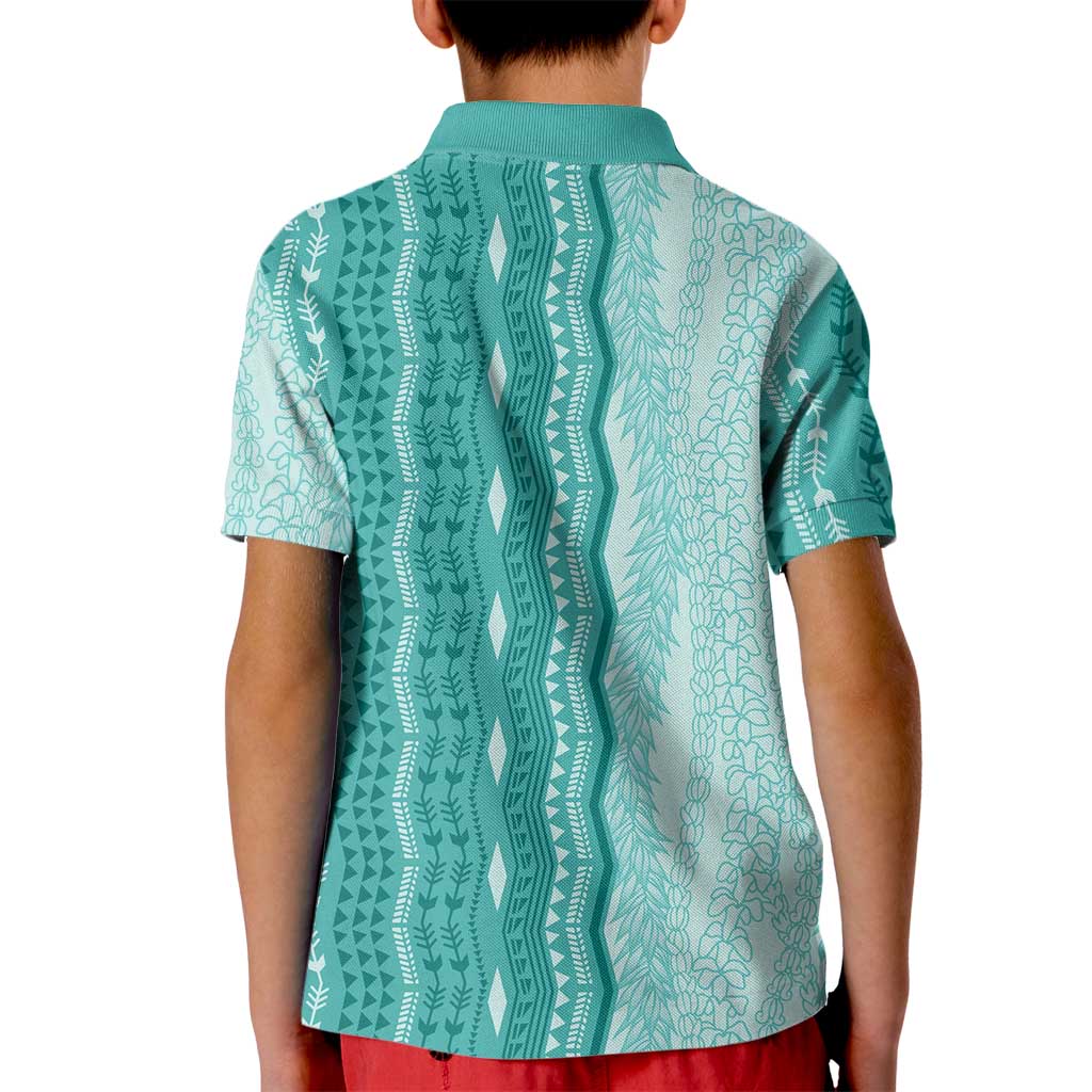Vintage Teal Hawaiian Traditional Kapa Mix Flowers Lei Kid Polo Shirt