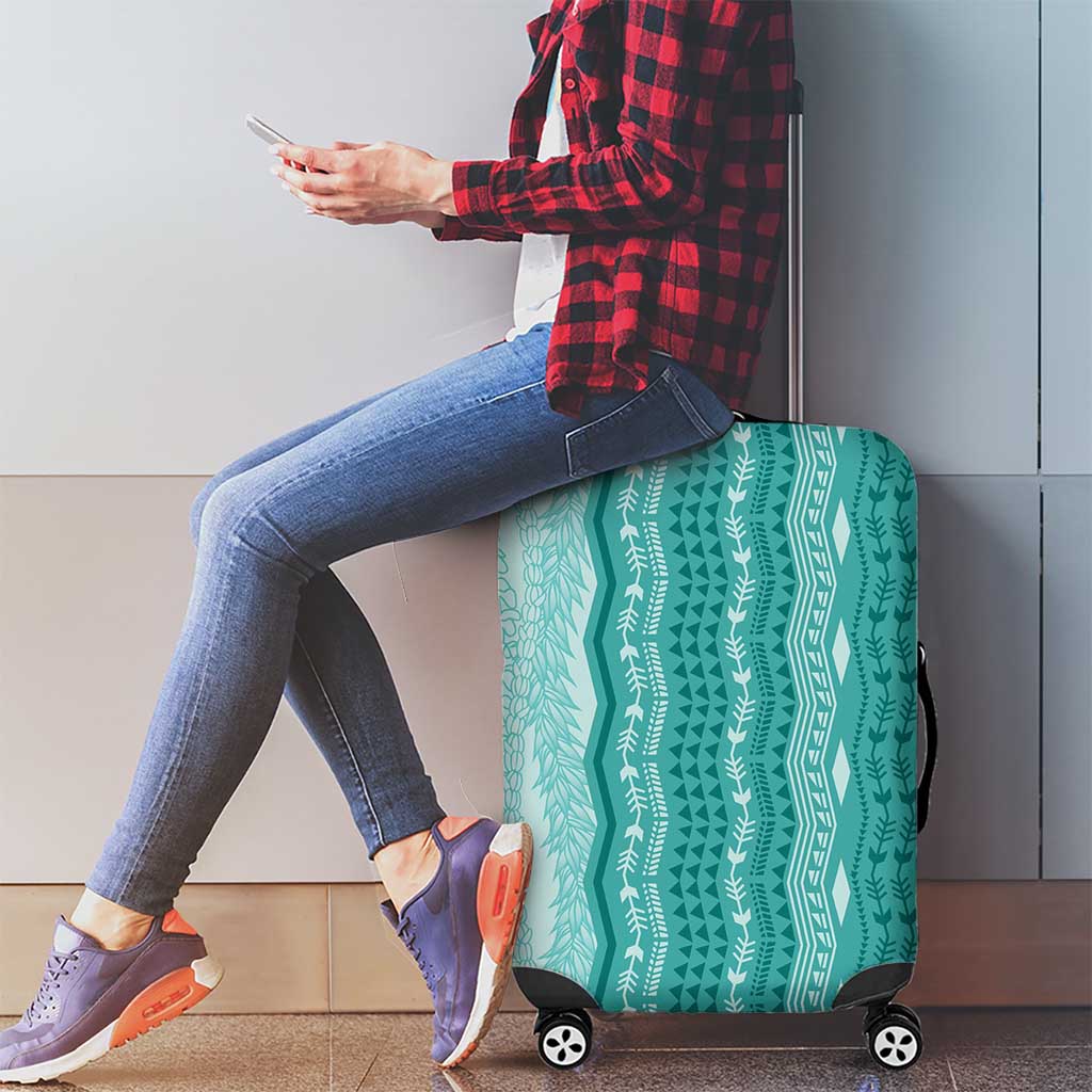 Vintage Teal Hawaiian Traditional Kapa Mix Flowers Lei Luggage Cover