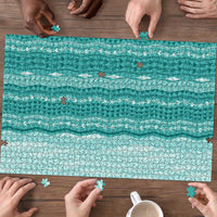 Vintage Teal Hawaiian Traditional Kapa Mix Flowers Lei Puzzle