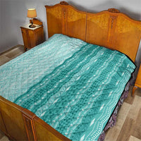 Vintage Teal Hawaiian Traditional Kapa Mix Flowers Lei Quilt