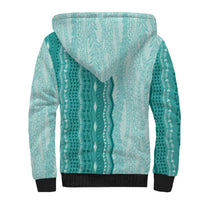 Vintage Teal Hawaiian Traditional Kapa Mix Flowers Lei Sherpa Hoodie