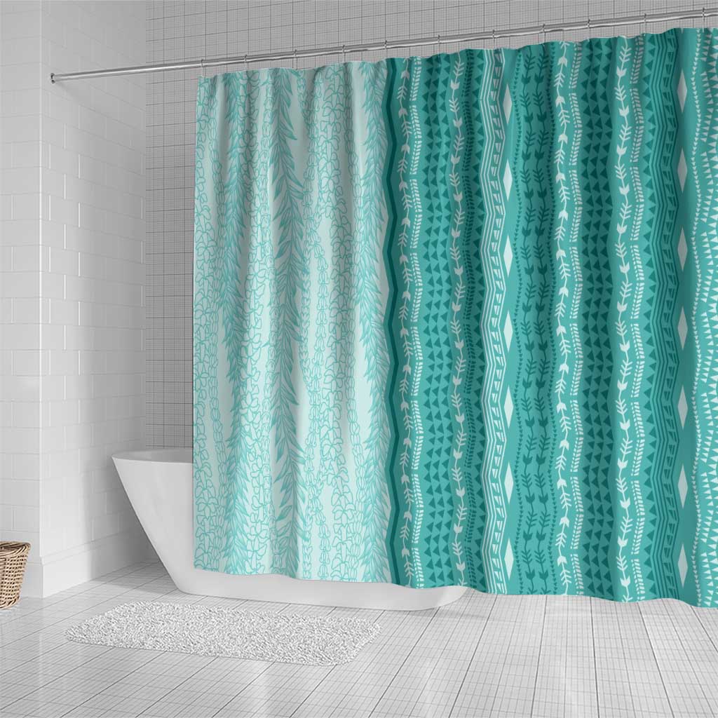 Vintage Teal Hawaiian Traditional Kapa Mix Flowers Lei Shower Curtain