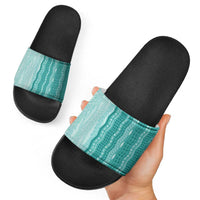 Vintage Teal Hawaiian Traditional Kapa Mix Flowers Lei Slide Sandals