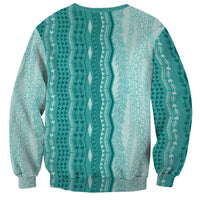 Vintage Teal Hawaiian Traditional Kapa Mix Flowers Lei Sweatshirt