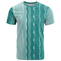 Vintage Teal Hawaiian Traditional Kapa Mix Flowers Lei T Shirt