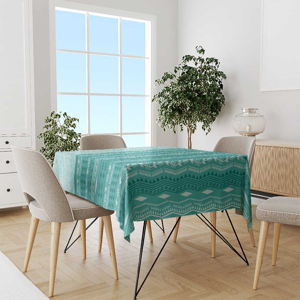 Vintage Teal Hawaiian Traditional Kapa Mix Flowers Lei Tablecloth