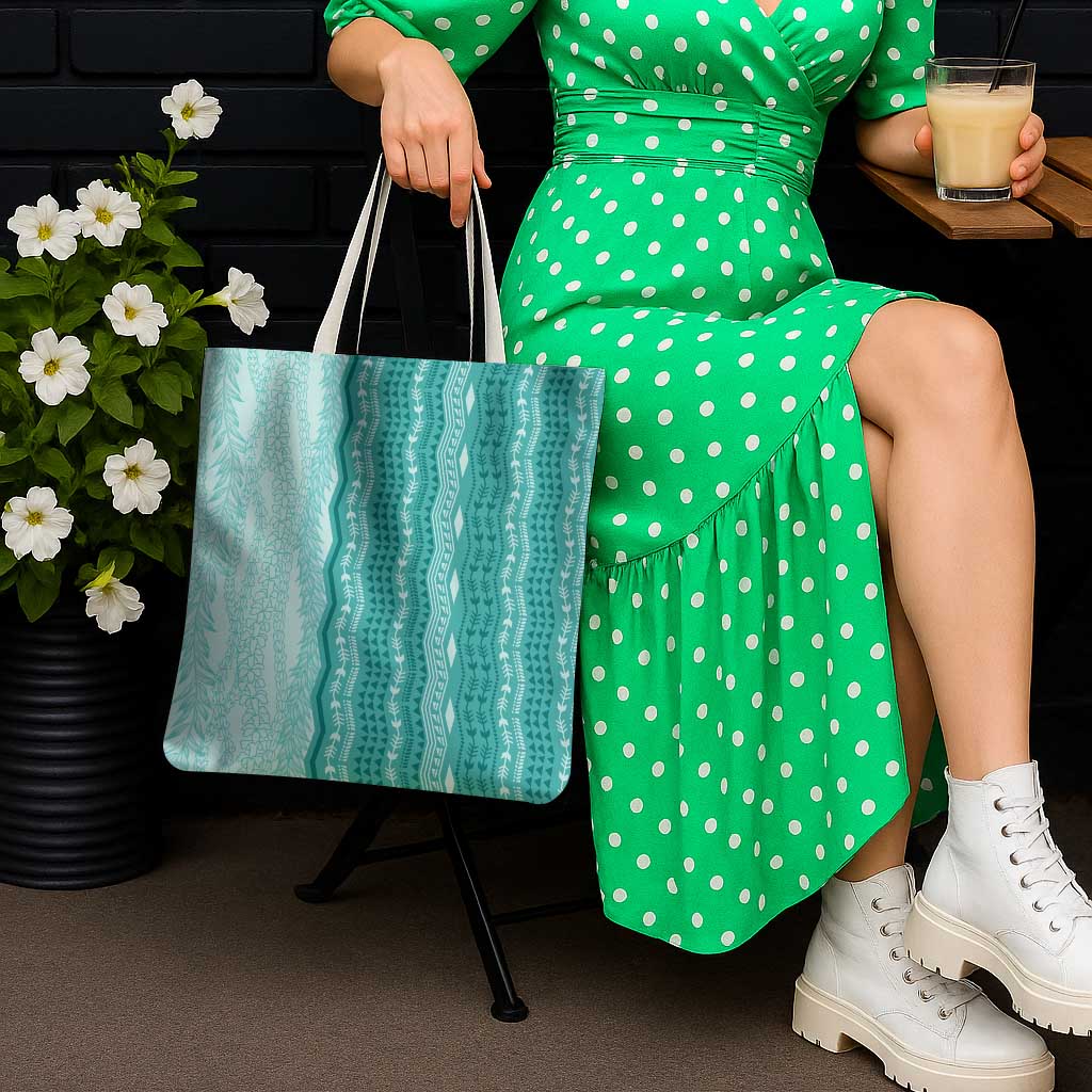 Vintage Teal Hawaiian Traditional Kapa Mix Flowers Lei Tote Bag