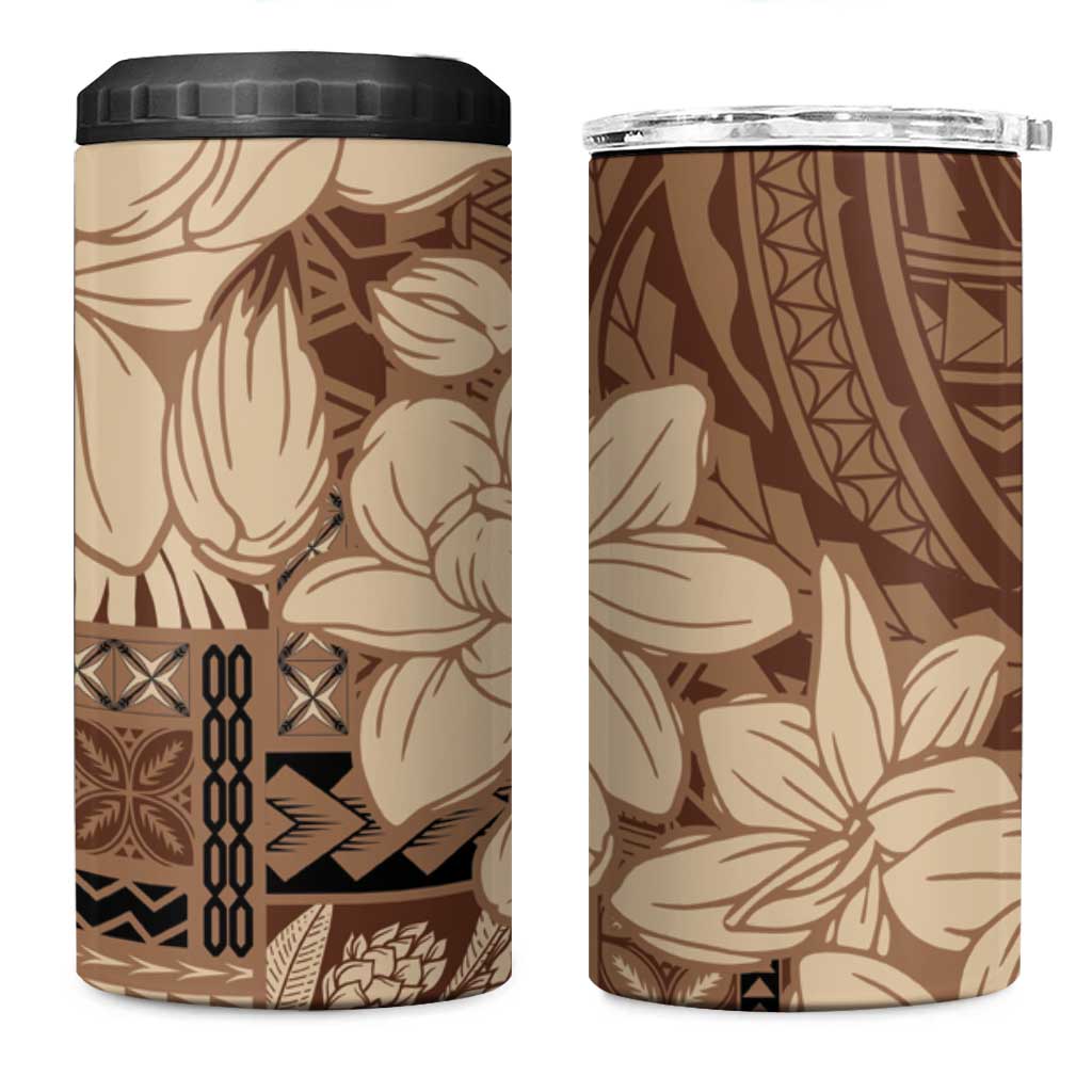 Samoa Women's Day 4 in 1 Can Cooler Tumbler Tiale Flower Mix Siapo Tapa