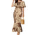 Samoa Women's Day Family Matching Mermaid Dress and Hawaiian Shirt Tiale Flower Mix Siapo Tapa LT7 Mom's Dress Beige - Polynesian Pride