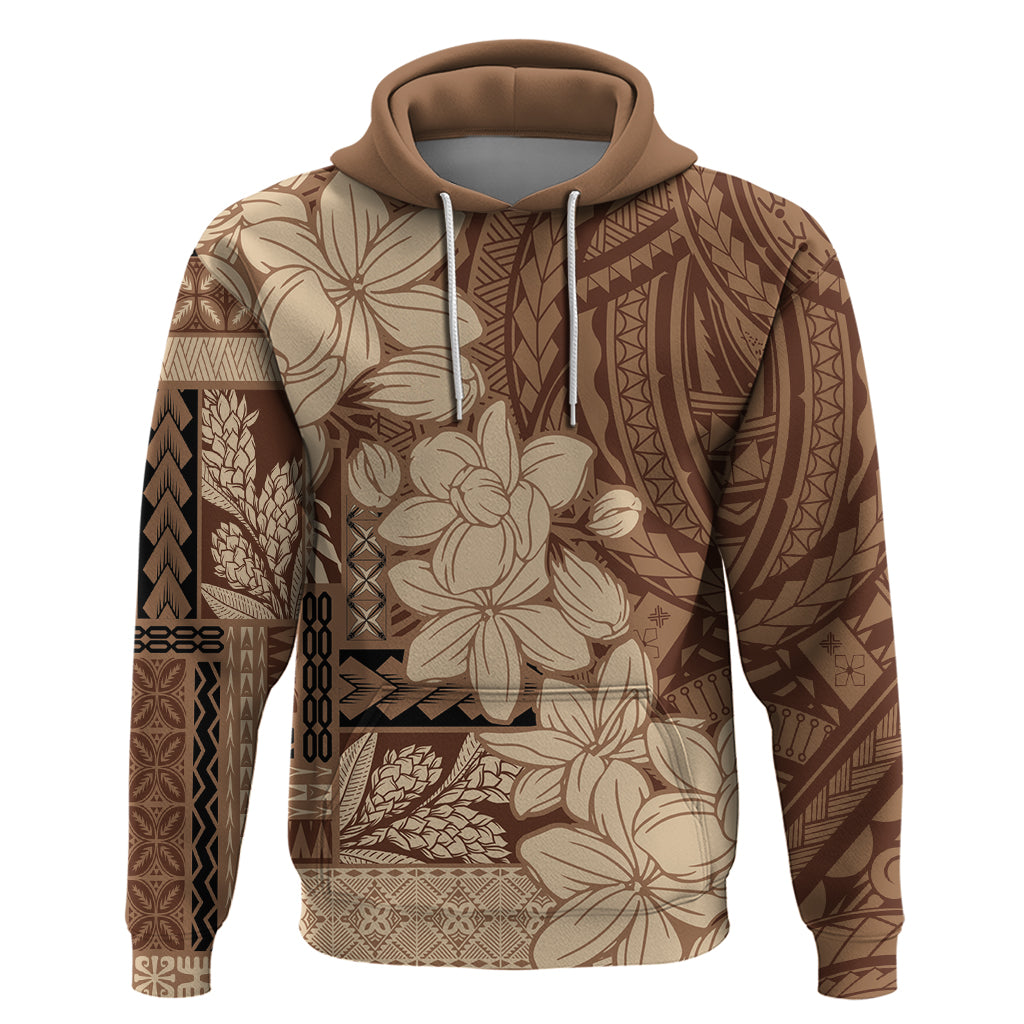 Samoa Women's Day Hoodie Tiale Flower Mix Siapo Tapa LT7 Pullover Hoodie Beige - Polynesian Pride