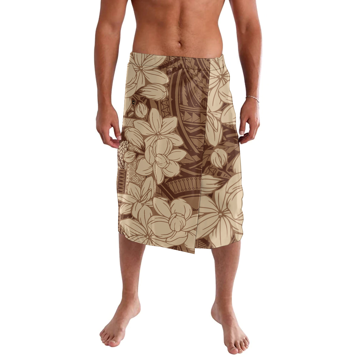 Samoa Women's Day Lavalava Tiale Flower Mix Siapo Tapa LT7 Beige - Polynesian Pride