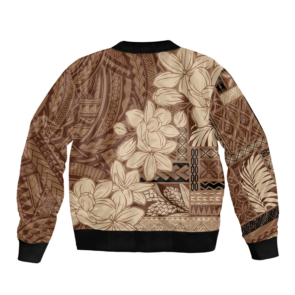 Samoa Women's Day Sleeve Zip Bomber Jacket Tiale Flower Mix Siapo Tapa LT7 - Polynesian Pride