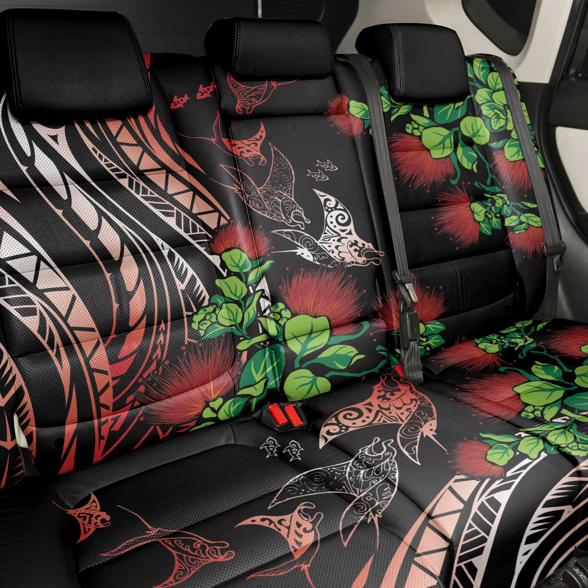 Aloha Hawaii Manta Rays Back Car Seat Cover Red Ohia Lehua