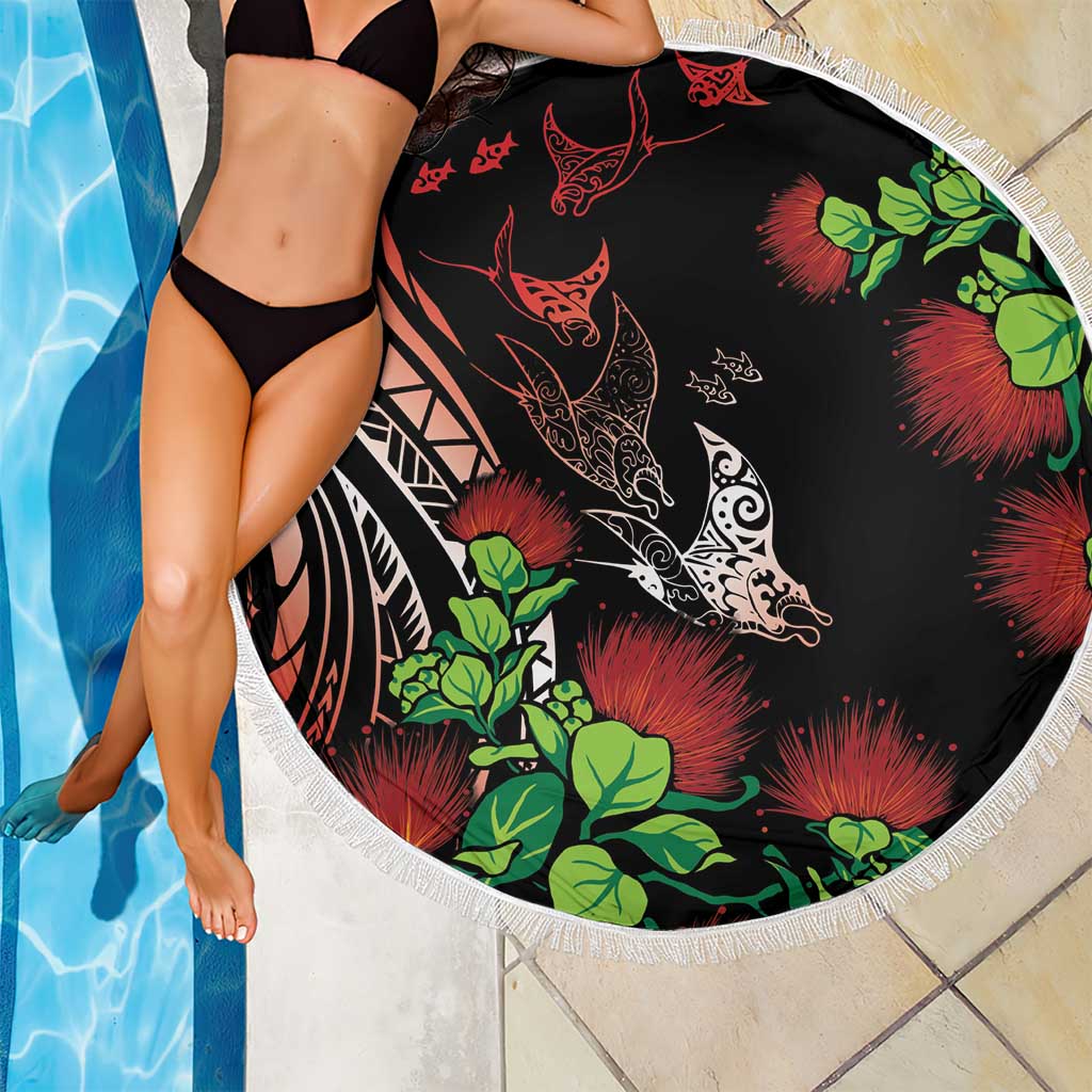 Aloha Hawaii Manta Rays Beach Blanket Red Ohia Lehua