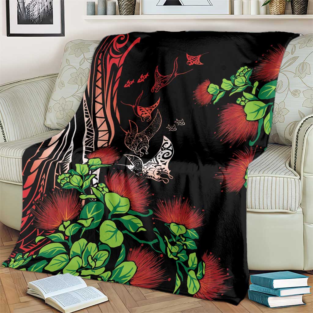 Aloha Hawaii Manta Rays Blanket Red Ohia Lehua