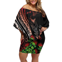 Aloha Hawaii Manta Rays Family Matching Off Shoulder Short Dress and Hawaiian Shirt Red Ohia Lehua