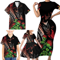 Aloha Hawaii Manta Rays Family Matching Short Sleeve Bodycon Dress and Hawaiian Shirt Red Ohia Lehua