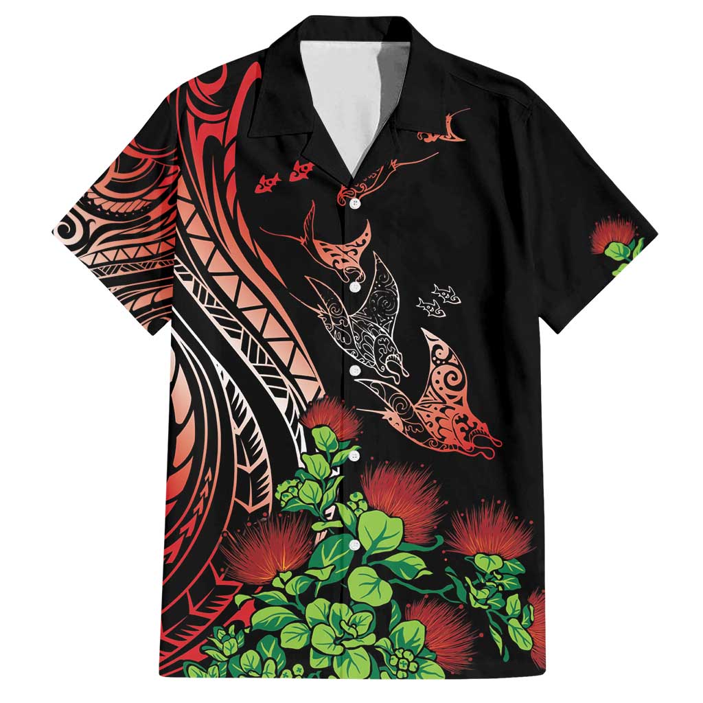 Aloha Hawaii Manta Rays Family Matching Summer Maxi Dress and Hawaiian Shirt Red Ohia Lehua