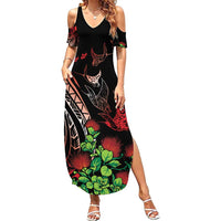Aloha Hawaii Manta Rays Family Matching Summer Maxi Dress and Hawaiian Shirt Red Ohia Lehua