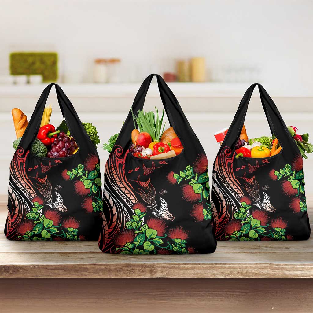 Aloha Hawaii Manta Rays Grocery Bag Red Ohia Lehua