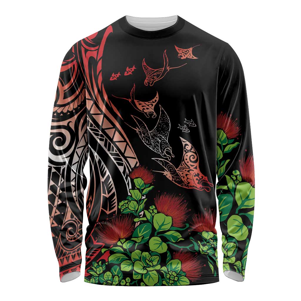 Aloha Hawaii Manta Rays Long Sleeve Shirt Red Ohia Lehua