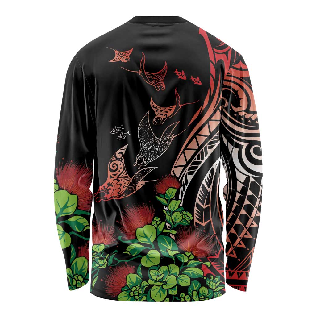 Aloha Hawaii Manta Rays Long Sleeve Shirt Red Ohia Lehua