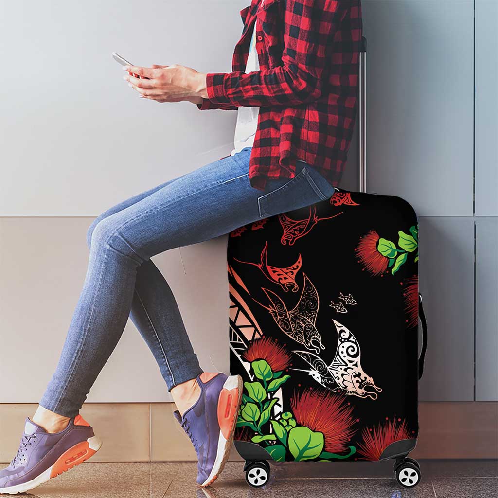 Aloha Hawaii Manta Rays Luggage Cover Red Ohia Lehua