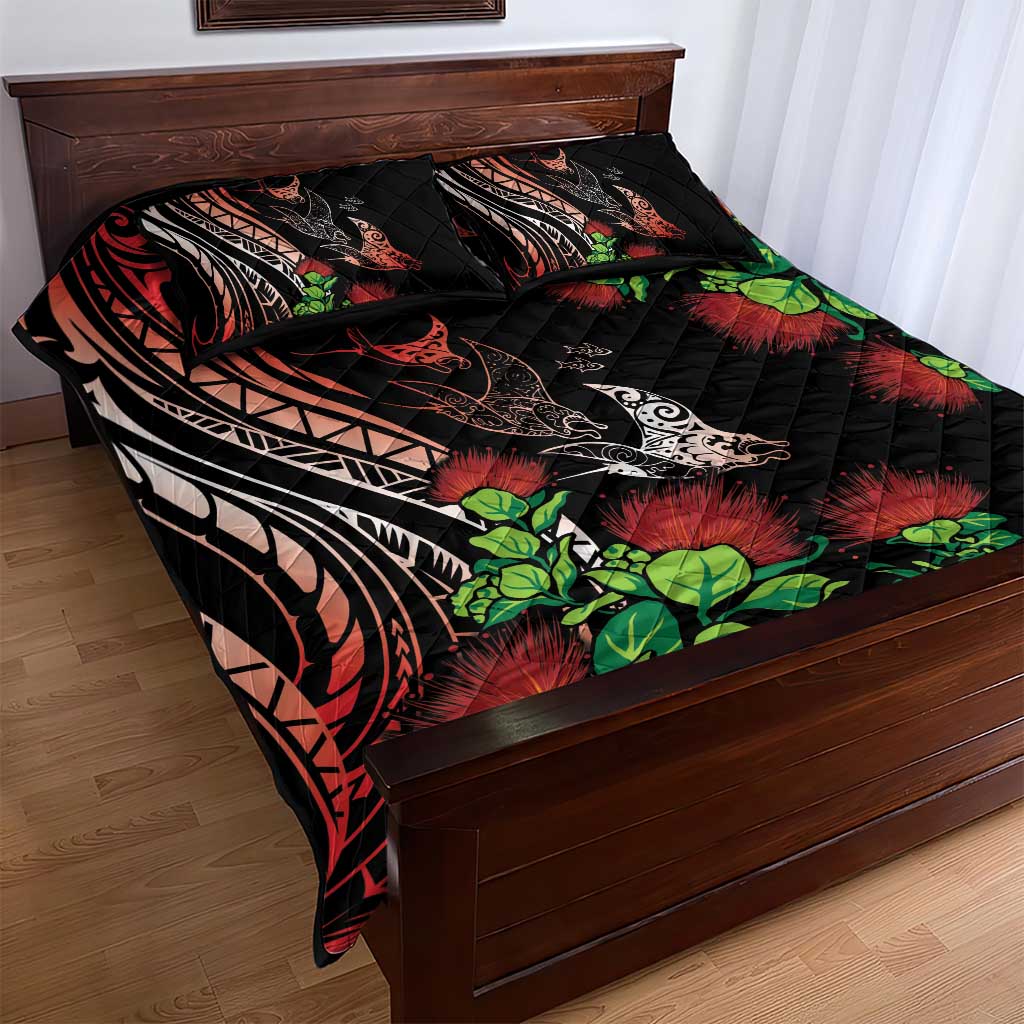 Aloha Hawaii Manta Rays Quilt Bed Set Red Ohia Lehua