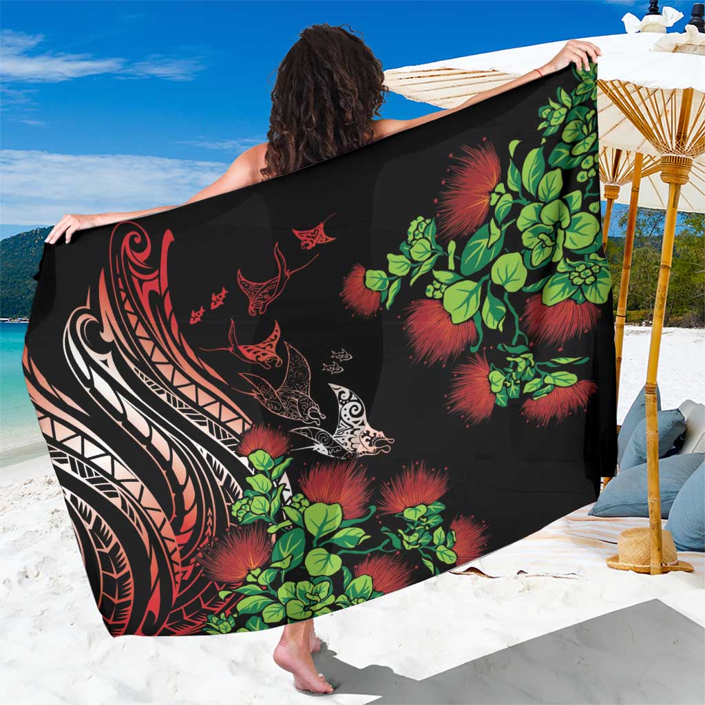 Aloha Hawaii Manta Rays Sarong Red Ohia Lehua LT7 One Size 44 x 66 inches Red - Polynesian Pride