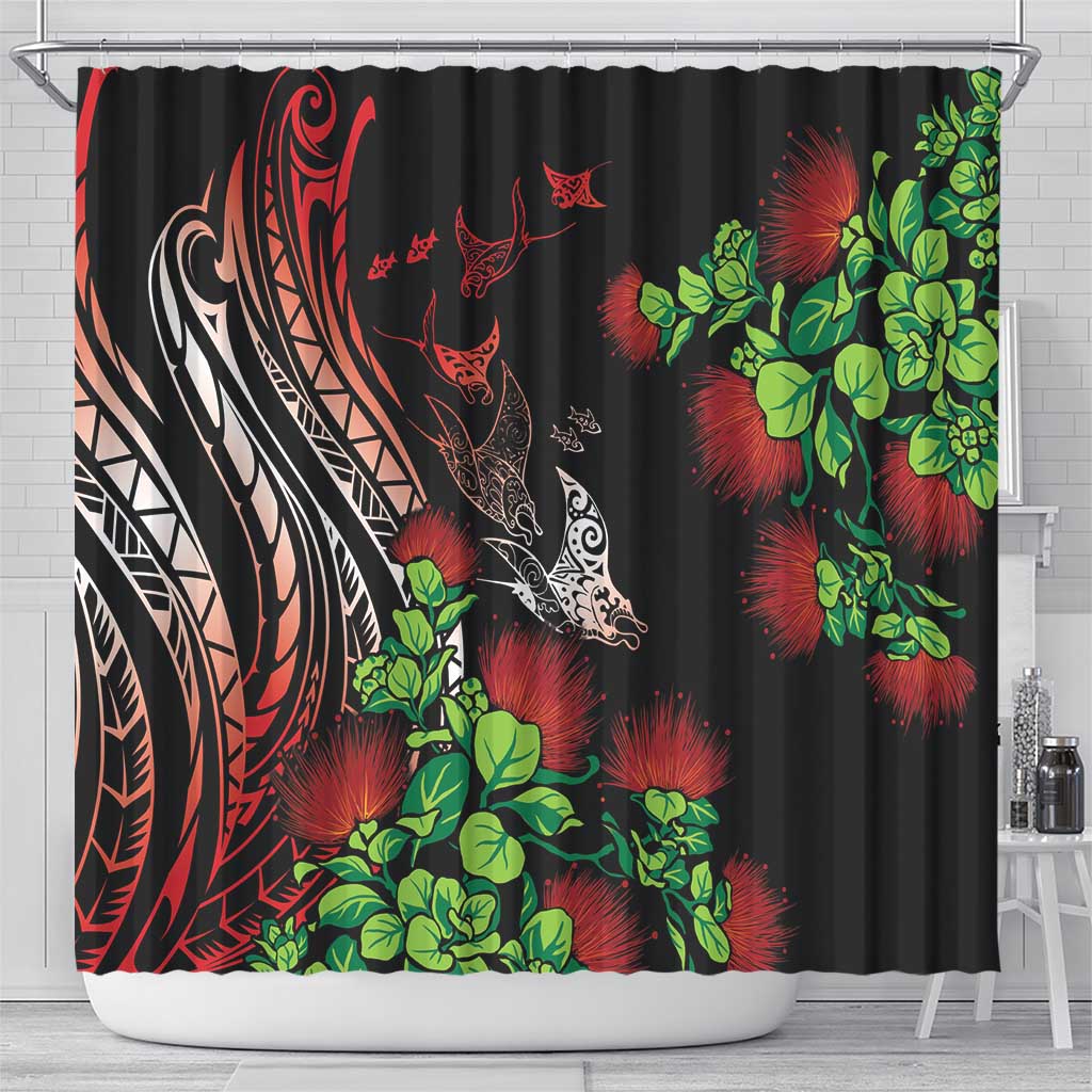 Aloha Hawaii Manta Rays Shower Curtain Red Ohia Lehua