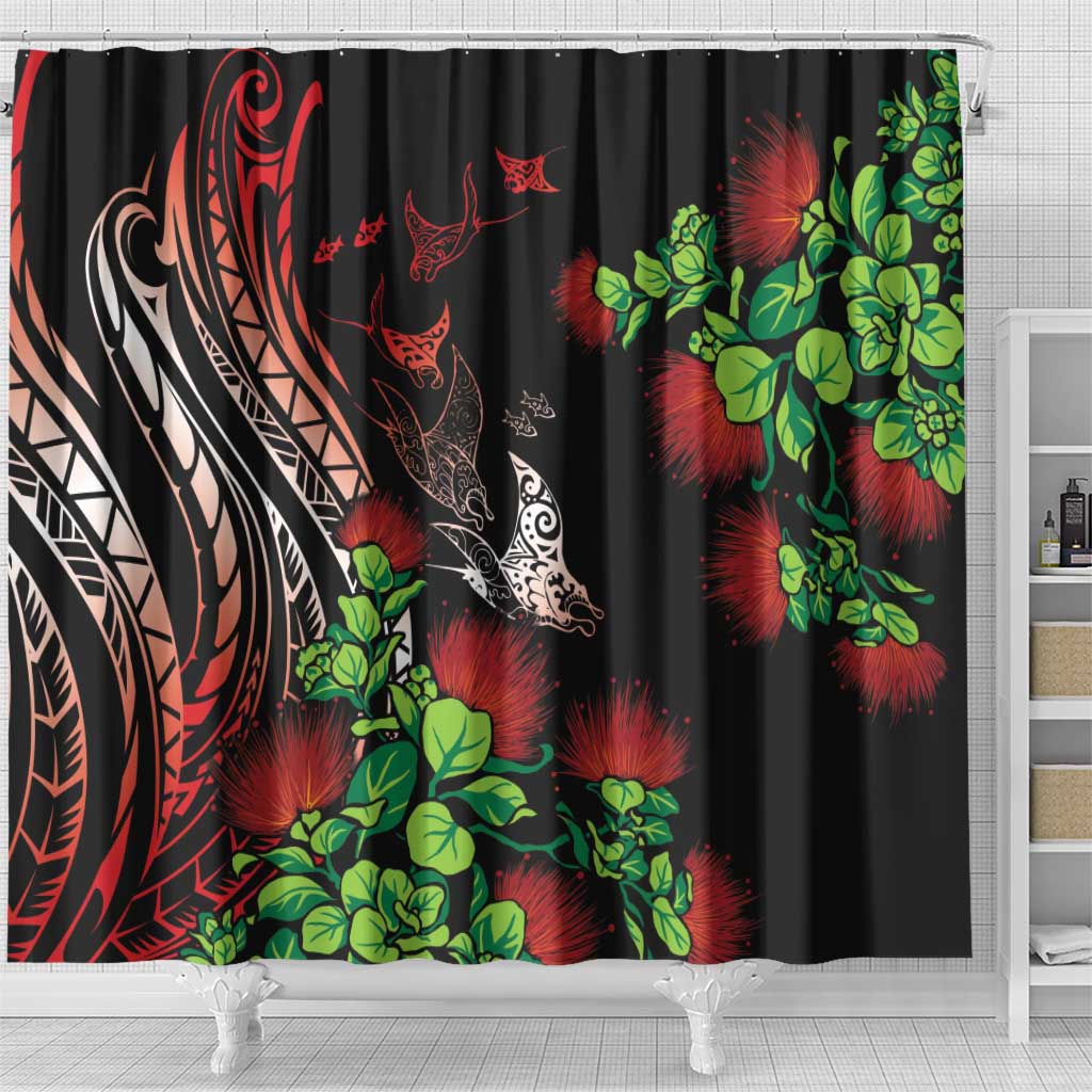 Aloha Hawaii Manta Rays Shower Curtain Red Ohia Lehua