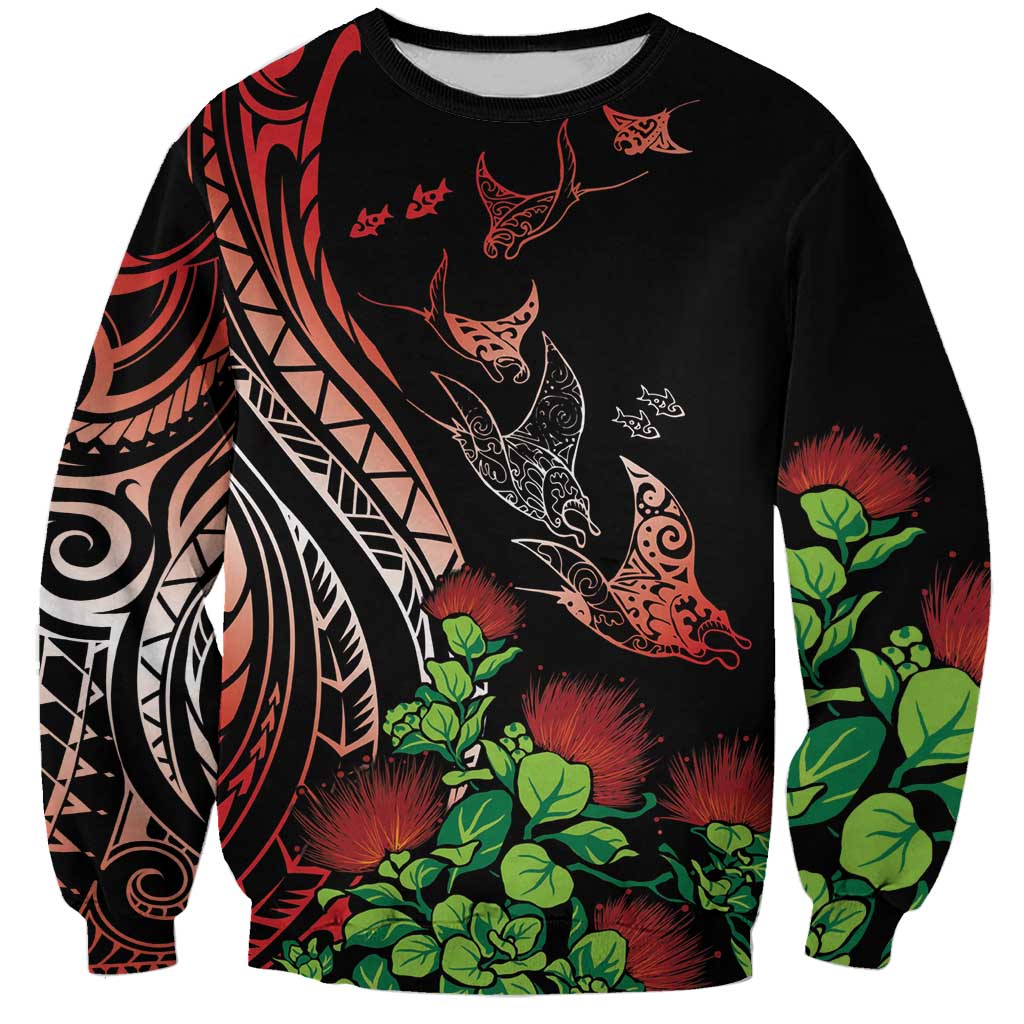 Aloha Hawaii Manta Rays Sweatshirt Red Ohia Lehua